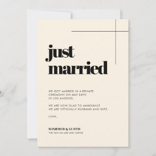 Simple elegant & chic Cream Just married Announcement