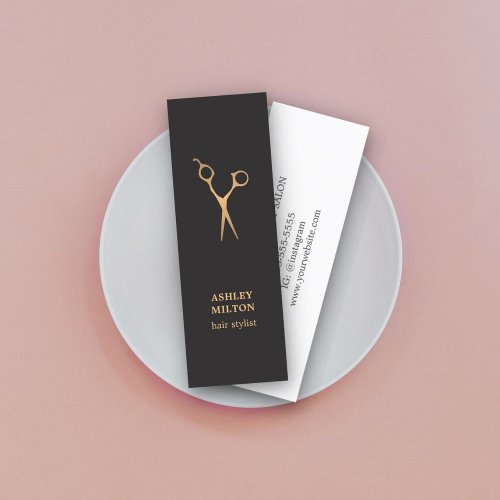 Simple Elegant Chic Dark Faux Gold Hair Stylist Mini Business Card