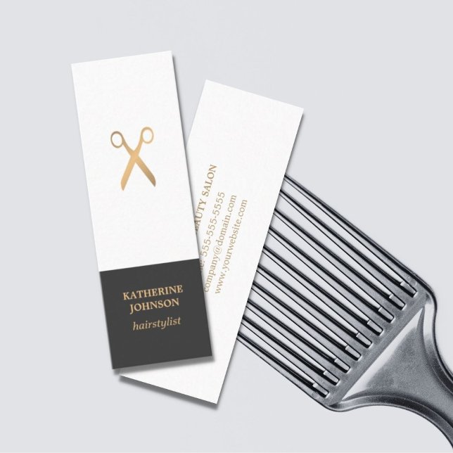 Simple Elegant Chic Faux Gold White Hair Stylist Mini Business Card (Creator Uploaded)
