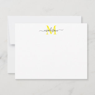 SImple Elegant Chic Girly Script Monogram Yellow Note Card