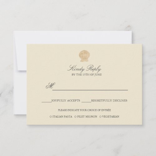 Simple Elegant Chic Gold Foil Seashell meal option RSVP Card