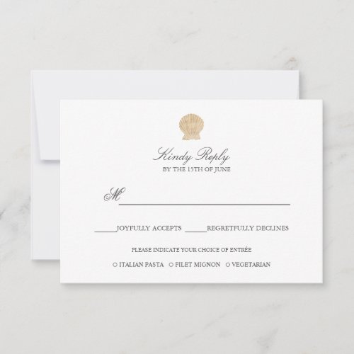 Simple Elegant Chic Gold Foil Seashell meal option RSVP Card