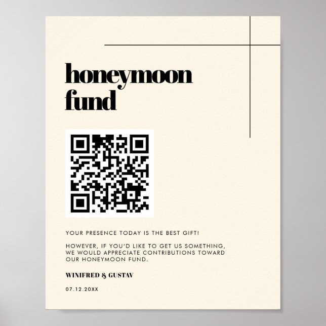 Simple elegant & chic Honeymoon fund QR code Poster (Front)