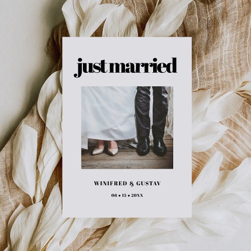 Simple elegant  chic Just married wedding photo Announcement