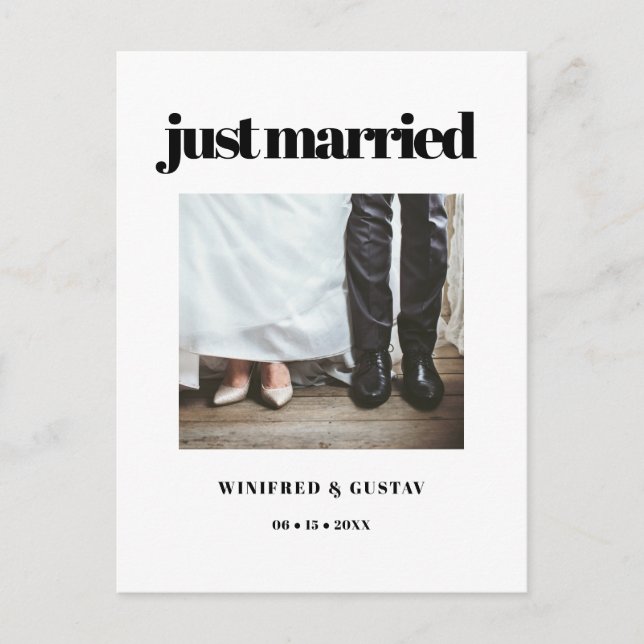 Simple elegant & chic Just married wedding photo Postcard (Front)