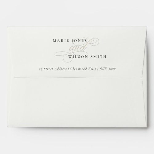 Simple Elegant Chic Script Black  White Wedding Envelope