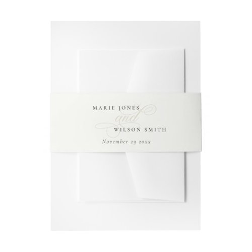 Simple Elegant Chic Script Black  White Wedding Invitation Belly Band
