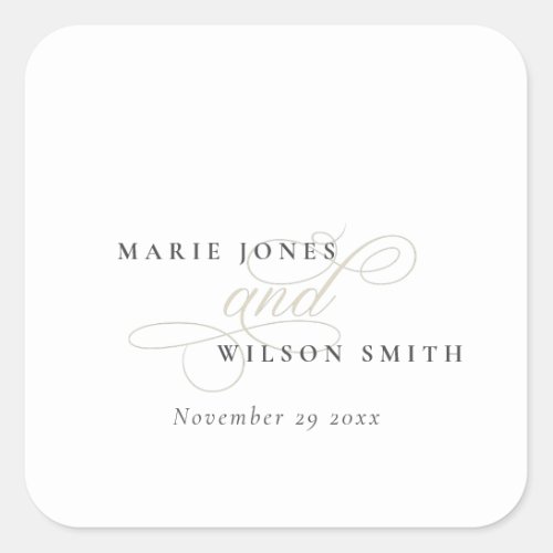 Simple Elegant Chic Script Black  White Wedding Square Sticker