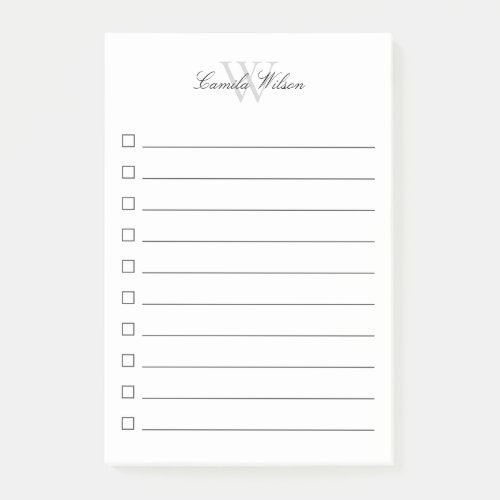 Simple Elegant Chic Script Monogram Check Box Post_it Notes