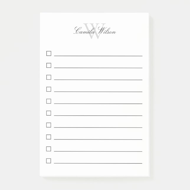 Simple Elegant Chic Script Monogram Check Box Post-it Notes (Front)
