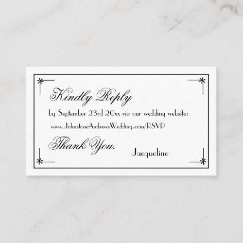Simple Elegant Chic Script Name White Wedding RSVP Enclosure Card