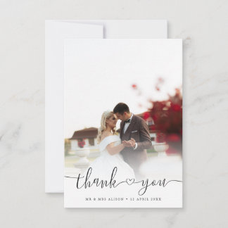 Simple Elegant Chic Script Newlyweds Wedding Photo Thank You Card