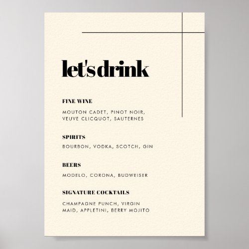 Simple elegant  chic wedding Bar menu Poster