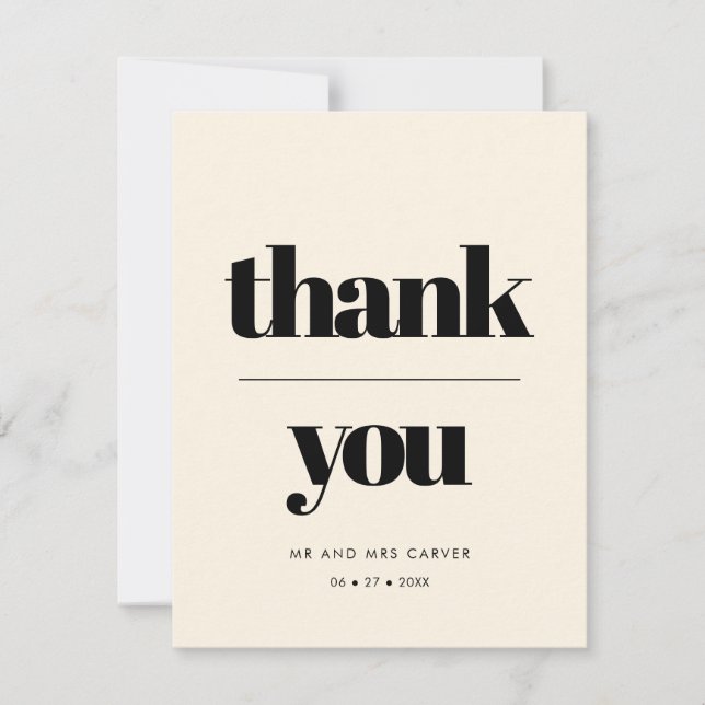Simple elegant & chic wedding Cream Thank you (Front)