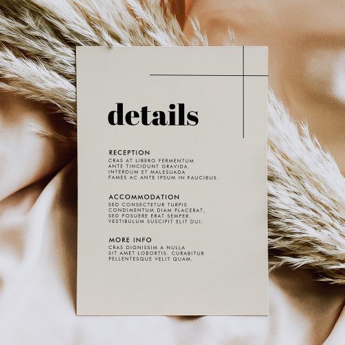 Simple elegant  chic wedding details card