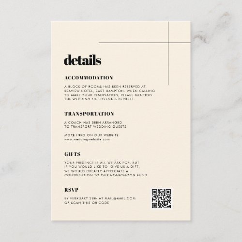 Simple elegant  chic Wedding details QR code Enclosure Card