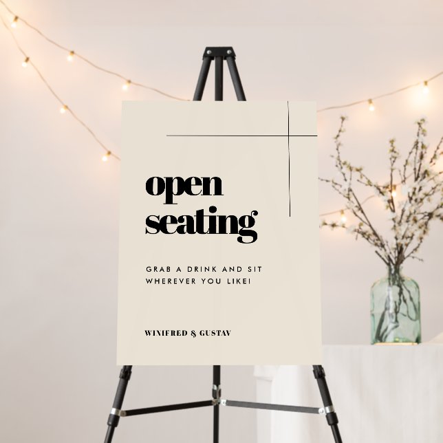 Simple elegant & chic wedding Open Seating Sign (In Situ (Stand))