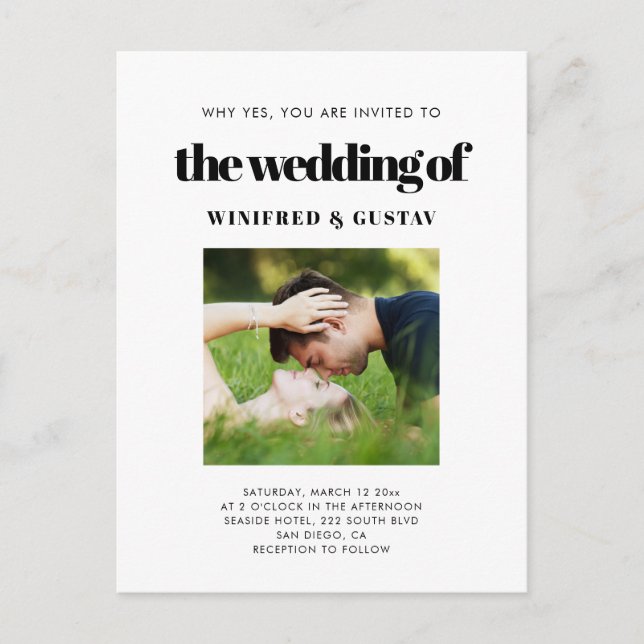 Simple elegant & chic wedding photo invitation postcard (Front)