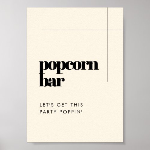 Simple elegant  chic wedding Popcorn bar sign