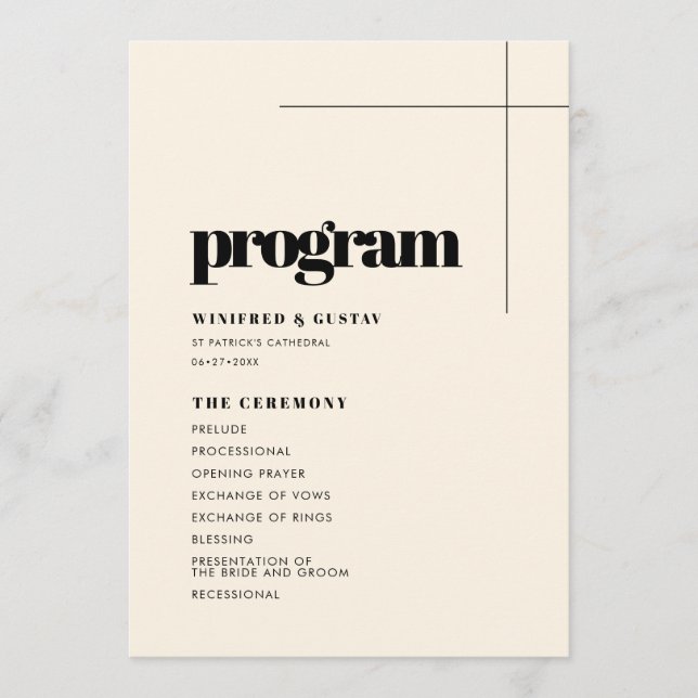 Simple elegant & chic wedding program (Front)