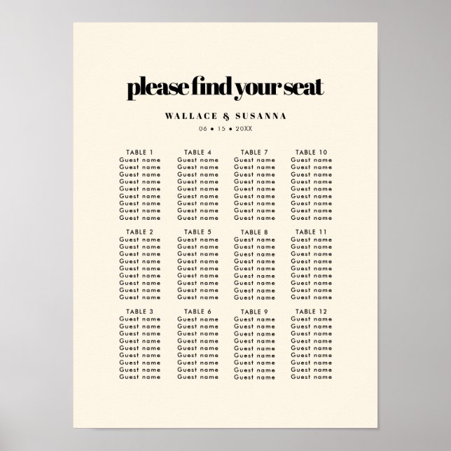 Simple elegant & chic wedding seating chart (Front)