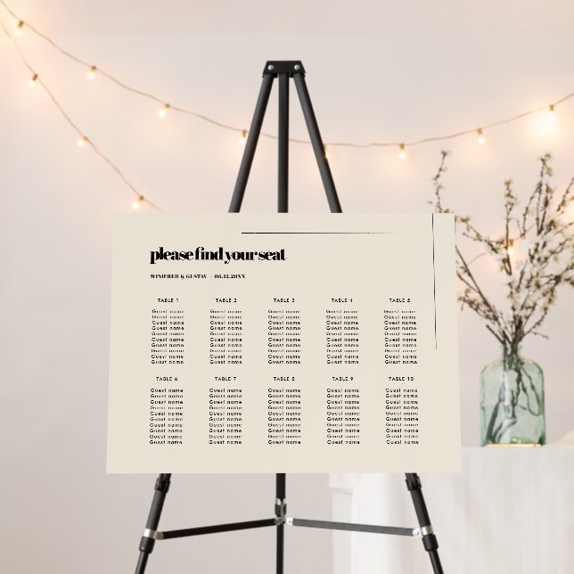 Simple elegant & chic wedding Seating chart Foam Board (In Situ (Stand))