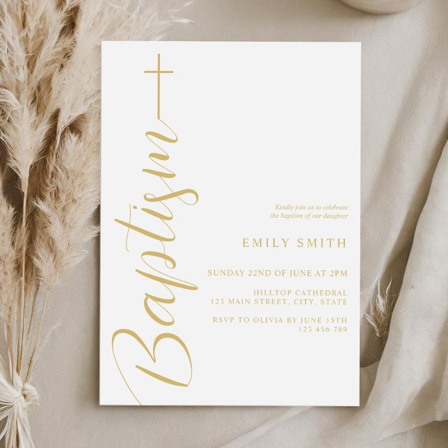 Simple Elegant Chic White Gold Baptism Invitation (Creator Uploaded)