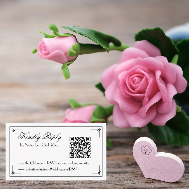 Simple Elegant Chic White Wedding QR Code RSVP     Enclosure Card (QR code wedding invitation RSVP cards - for a simple, elegant, chic, white wedding.)