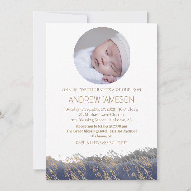 Simple Elegant Christian Round Photo | Baptism Invitation (Front)