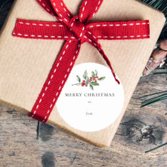 Simple Elegant Christmas Botanical Gift Label at Zazzle