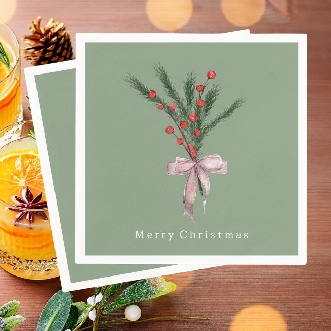 Simple Elegant Christmas Botanical Greenery Napkins (Creator Uploaded)