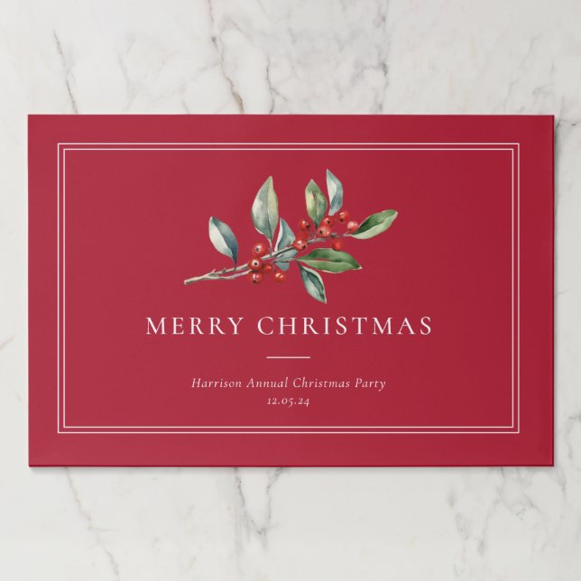 Simple Elegant Christmas Botanical Paper Placemat (Front)
