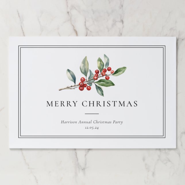 Simple Elegant Christmas Botanical Paper Placemat (Front)