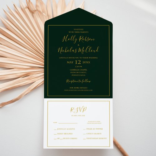 Simple Elegant Christmas Dark Green Seal and Send All In One Invitation