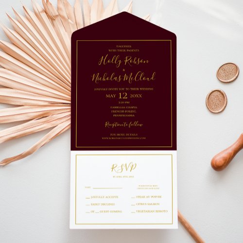 Simple Elegant Christmas  Dark Red Seal and Send All In One Invitation