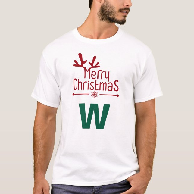 Simple Elegant Christmas Family Monogrammed Name T-Shirt (Front)