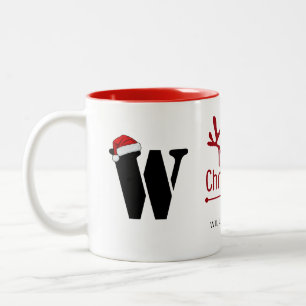 Simple Elegant Christmas Family Monogrammed Name Two-Tone Coffee Mug