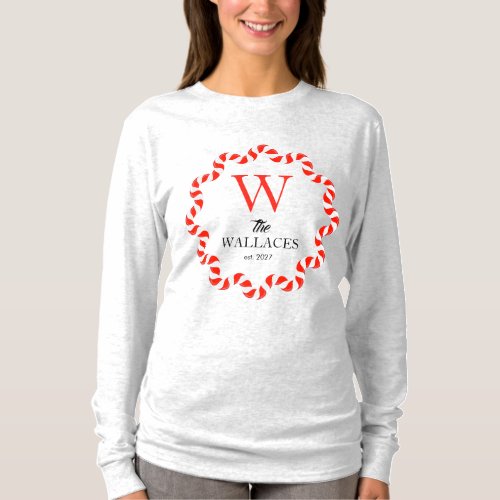 Simple Elegant Christmas Family Monogrammed  T-Shirt