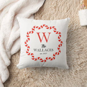 Simple Elegant Christmas Family Monogrammed Throw Pillow