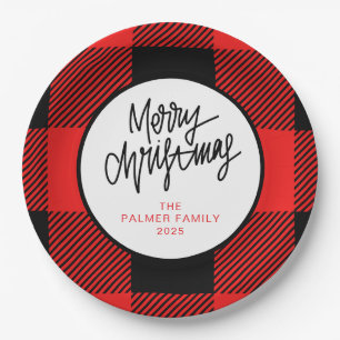 Simple Elegant Christmas Family Name Paper Plates