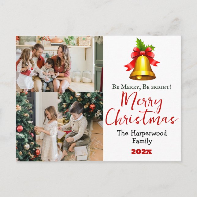 Simple Elegant Christmas Family Photo Collage Holiday Postcard (Front)
