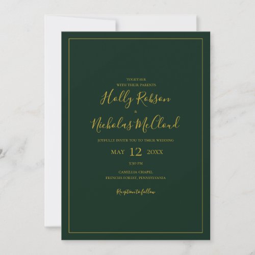 Simple Elegant Christmas Green All In One Wedding Invitation