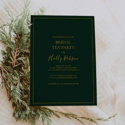 Simple Elegant Christmas  Green Bridal Tea Party Invitation