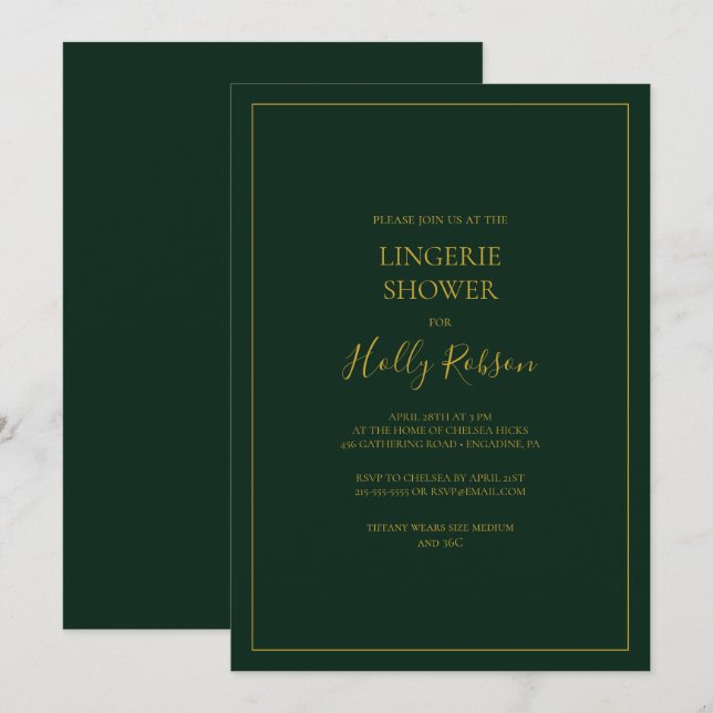 Simple Elegant Christmas | Green Lingerie Shower Invitation (Front/Back)