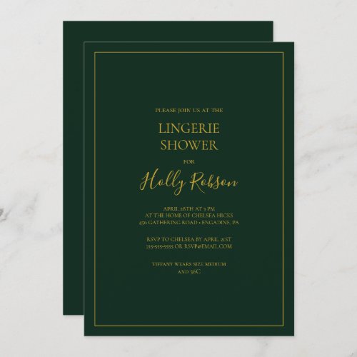Simple Elegant Christmas  Green Lingerie Shower Invitation