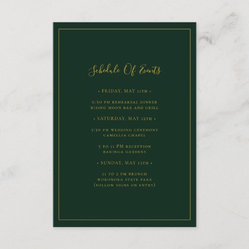 Simple Elegant Christmas Green Schedule of Events Enclosure Card