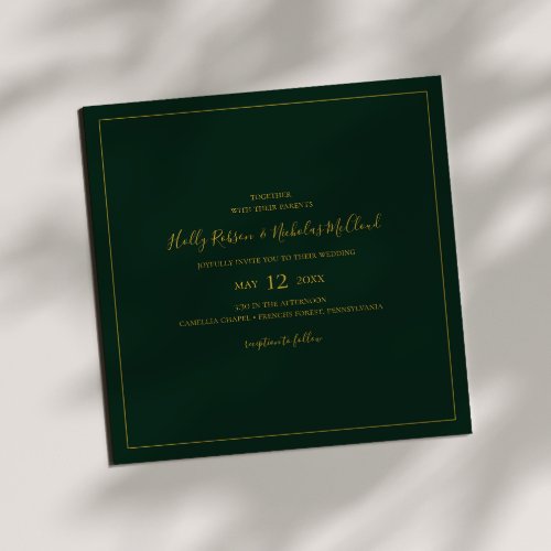 Simple Elegant Christmas  Green Square Wedding Invitation