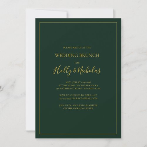 Simple Elegant Christmas  Green Wedding Brunch Invitation