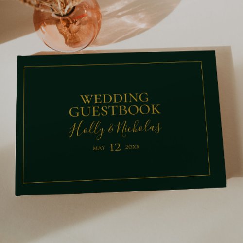 Simple Elegant Christmas  Green Wedding Guest Book