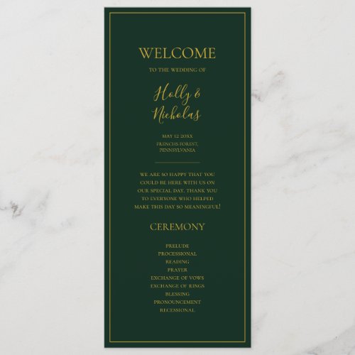 Simple Elegant Christmas  Green Wedding Program